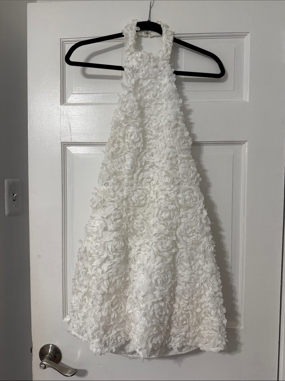 White Floral Applique Halter Dress
